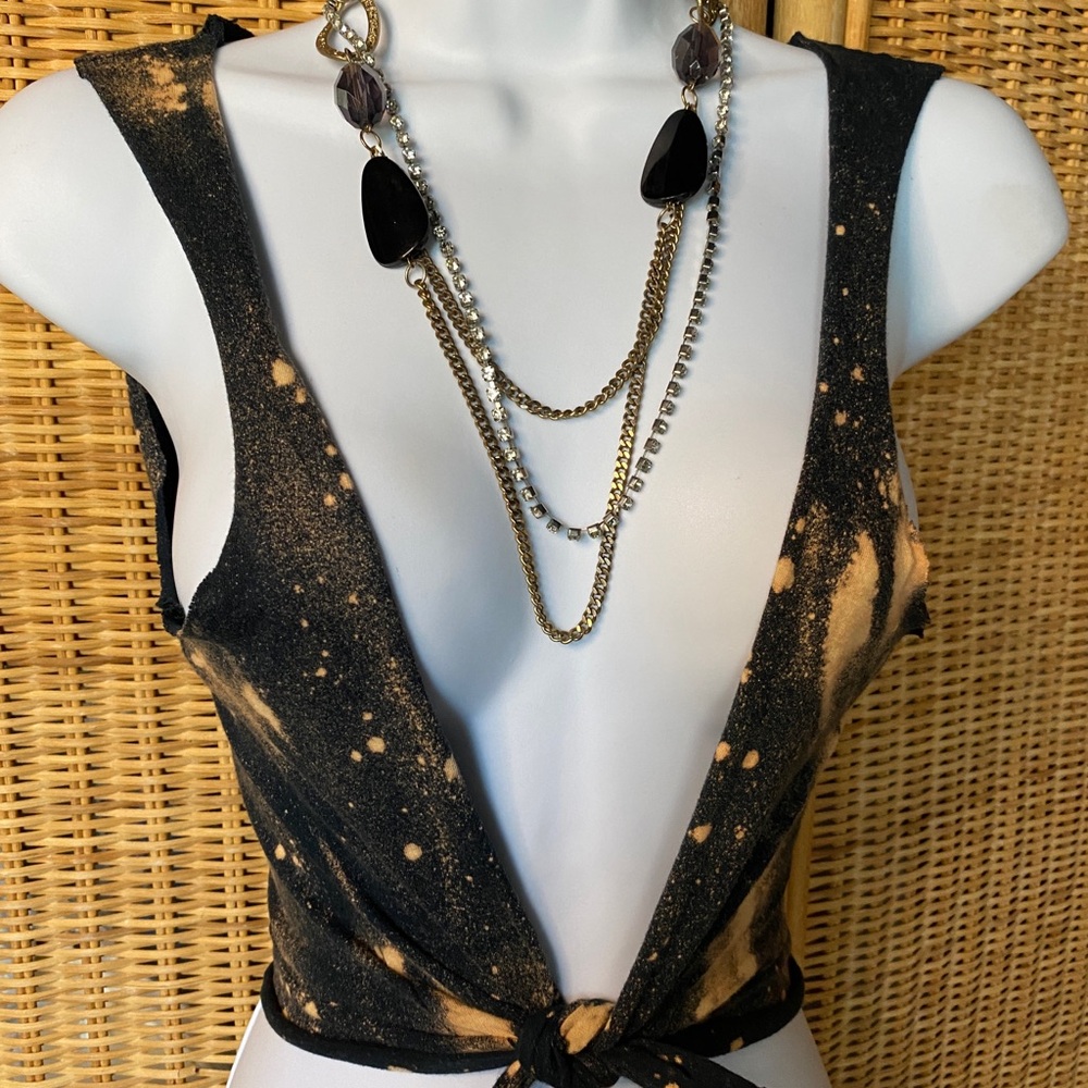 Revamped Vest/top Black and Gold Tie-Dye Sleeveless Top